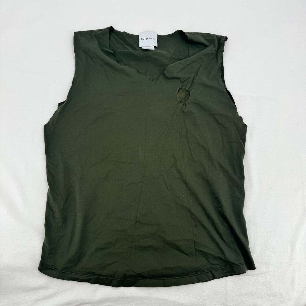 Inimigo Women's Sleeveless Olive Green Organic Cotton Tank Top with Heart Detail